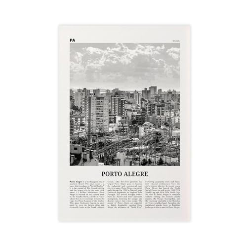 NEOHI Porto Alegre - Póster retro de mapa de la ciudad de Brasil en blanco y negro, lienzo decorativo para pared, póster decorativo para el hogar, bar, restaurante, garaje, cafetería, logotipo, regalo