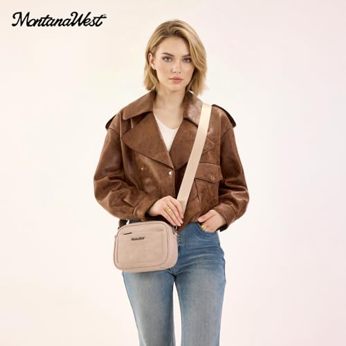 Image of Montana West Crossbody Bags for Women Cow Print Purse Triple Zip Shoulder Handbags with Wide Strap