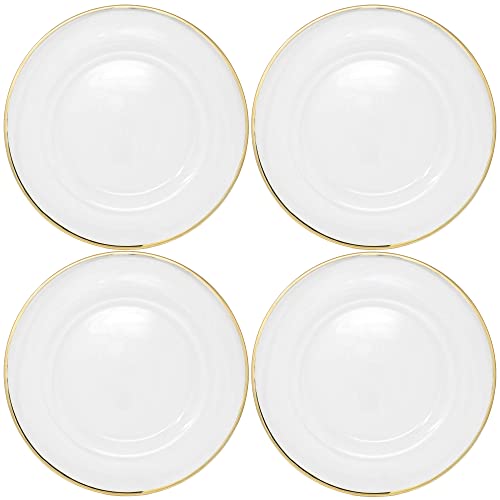 Ms Lovely Clear Glass Charger 13 Inch Dinner Plate With 0.5 Cm Metallic Rim - Set Of 4 - Gold #TOP2