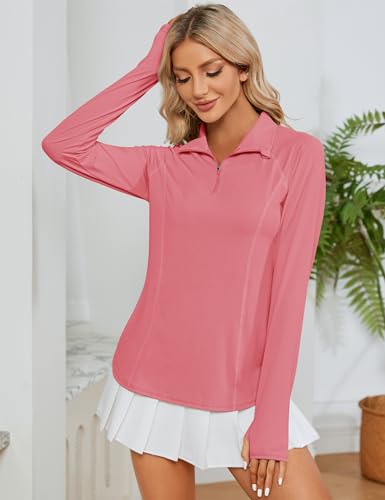 Image of LOMON Women Long Sleeve Shirts Sun Protection 1 /4 Zip Summer Quick Dry Hiking Shirts Quarter Zip Pullover for Women