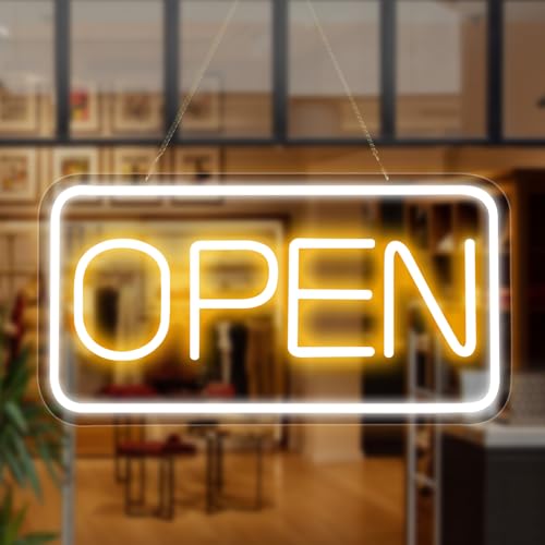 Rdutuok Carteles LED de Neón 'Open' para Negocios, 42 x 22 cm, Carteles Luminosos 'Open', Tablero de Publicidad, Letrero Eléctrico Alimentado por USB, Brillo Ajustable para Tiendas, Ventanas, Bares