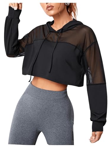 SweatyRocks Damen Crop Hoodie Pullover Sport Kurz Sweatshirts Langarm...