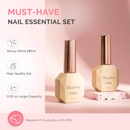 Image of MelodySusie 2PCS 15ML Clear Nude Builder Nail Base Gel for Nails Thickening,Soak Off UV Extension Gel,Rhinestone Nail Glue in a Bottle for Nail Art Design Gift for Women