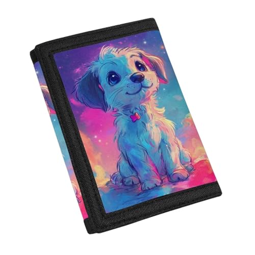 Galaxy Puppy Tweens for Girls Wallets for Kids 12-14 Cute Little Girls Trifold Wallet Purple Aesthetic Leather Wallets for Coin Cash Storage Small Purse