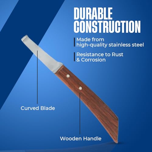 Image of Hoof Knife Double Edged Wide Straight Blade,Stainless Steel Curved Blade Farrier Tool with Wooden Handle (Left Hand)