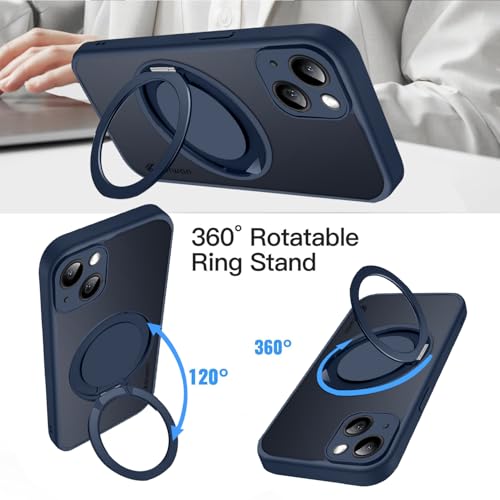 Image of KARWAN Tough Shockproof Armor Back Case Cover Compatible with iPhone 13 with 360 Degree Rotation Magnetic Attraction Ring Holder Heavy Duty Rugged Cover with Magnetic MagEase Wireless Charging (Blue)