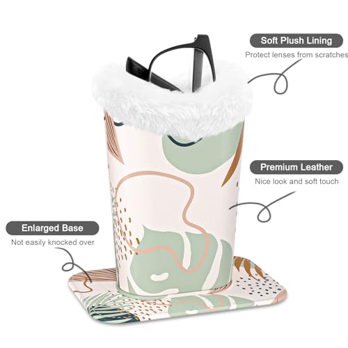 Image of Eyeglasses Holder,Plush Lined PU Leather Pattern Stand Case with Magnetic Base,Unisex for Women Men