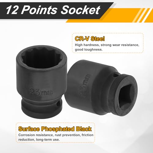 Image of HARFINGTON 5pcs 1 /2 inch Drive x 23mm Shallow Impact Socket 12-Point Metric CR-V Steel Spindle Nut Impact Flip Sleeve for Home Auto Nuts Bolts Repair