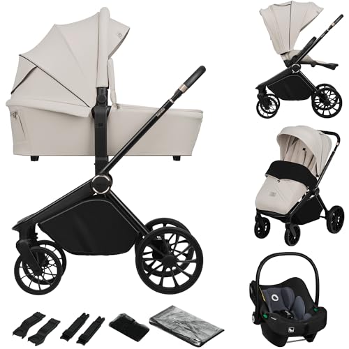 LIONELO MIKA PLUS 3-in-1 Buggy 0-48 Monate bis zu 22 kg Babywagen bis zu 9 kg Kindersitz Babytrage bis zu 13 kg, Rückenlehne verstellbar, Dämpfung, 360° Räder, XXL-Verdeck