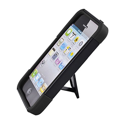 Eagle Cell PHIPHONE5YSTBKBK HypeKick Hybrid Protective Gummy TPU Case with Kickstand for iPhone 5 - Retail Packaging - Black