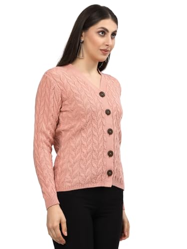 Image of Kalt Women Full Sleeves Cable Button Acrylic V-Neck Sweater