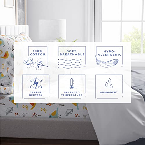 Kotton Culture 4 Piece Bed Sheet Set 600 Thread Count 100% Egyptian Cotton Fitted Sheet 15" Deep Pocket, Flat Sheet & 2 Pillowcases - Printed Paradise Tropical Designer Bohemian (Forest Birds, Queen) #TOP3