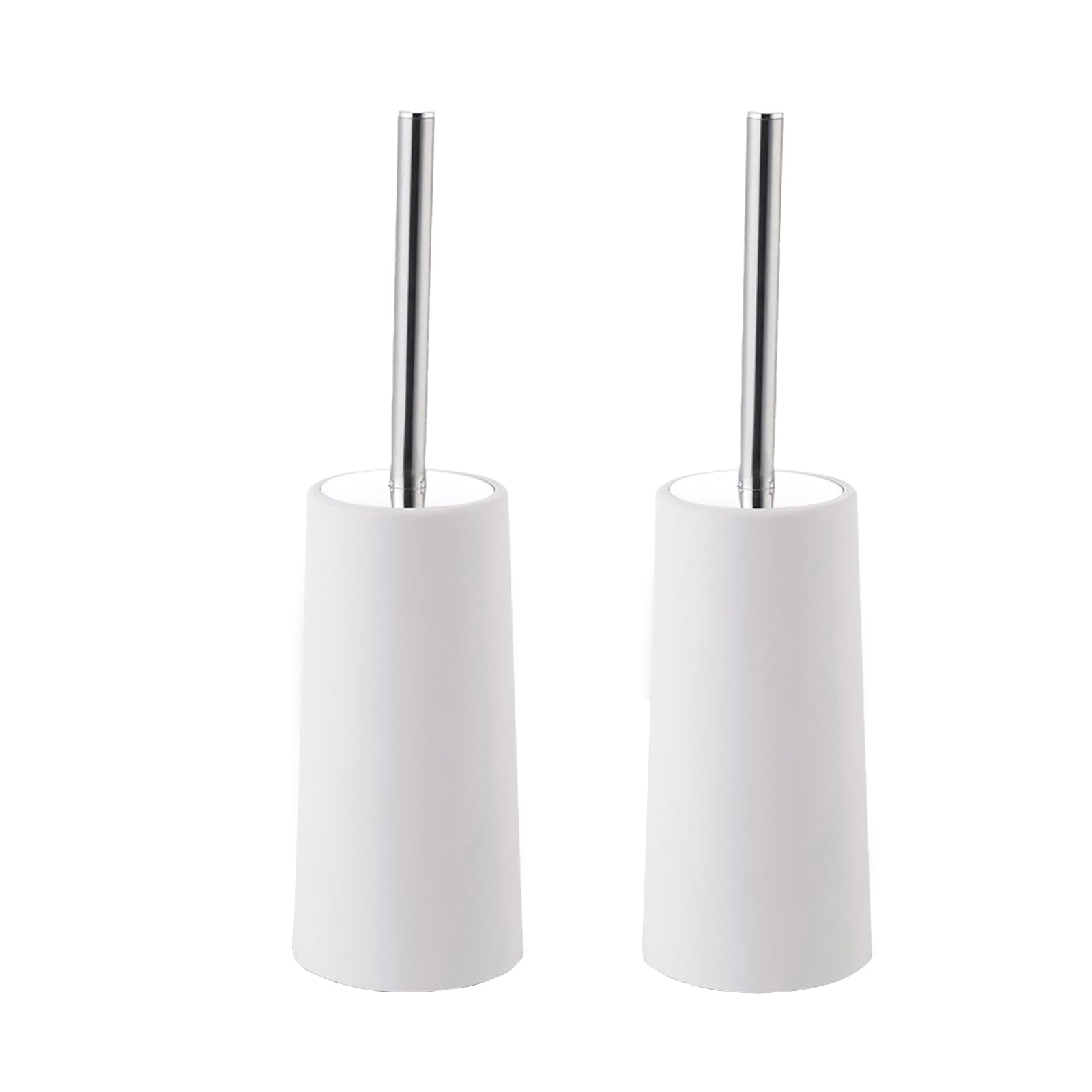 Topsky Toilet Brush with Holder, 2 Pack Compact Toilet Bowl Cleaner Brush and Holder with Stainless Steel Handle, Toilet Bowl Brush for Bathroom Storage (White)