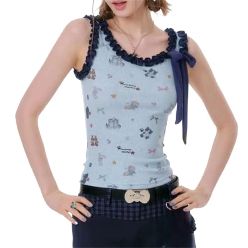 Camiseta sin mangas con estampado animado multicolor para un estilo fresco y moderno