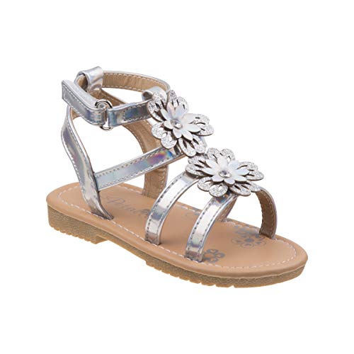 Josmo Girls Kinsley Flat Sandal, Silver, 10 Toddler