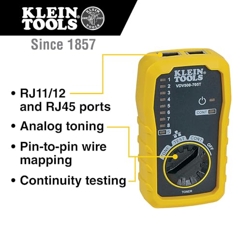klein tools vdv500-705 wire tracer tone generator and probe kit for ethernet internet telephone speaker coax video and data cables rj45 rj11 rj12