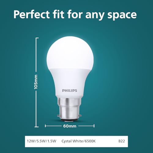 Image of Philips 12W Dimmable LED Bulb | Cool White 6500K | B22 Base | Adjustable Brightness LED Light | Energy Efficient & Versatile Lighting | Pack of 4