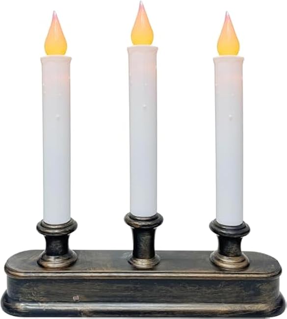 Christmas Window Candle Lights, 3 Lights Battery Powered Window Candles£¬Window Candle Flameless Flicker LED Lights with Bronze Base fit Candlelight Dinners, Party, Christmas Decorations