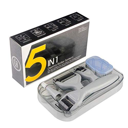 5 in 1 Derma Roller Kit Derma Roller Oltre 540 tipi di rulli microneedle utilizzati per la rigenerazione della pelle anti invecchiamento Acne Cicatrici e Smagliature,Grigio