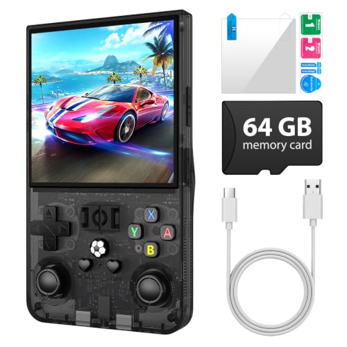Image of R36MAX Retro Handheld Game Console, 64GB Retro Gmaing Console with 4.0 Inch IPS HD Screen, Portable Retro Gaming Console, Transparent Black