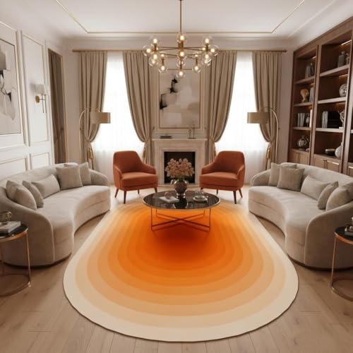 Bright Orange Ombre Geometric Oval Rug 6x9