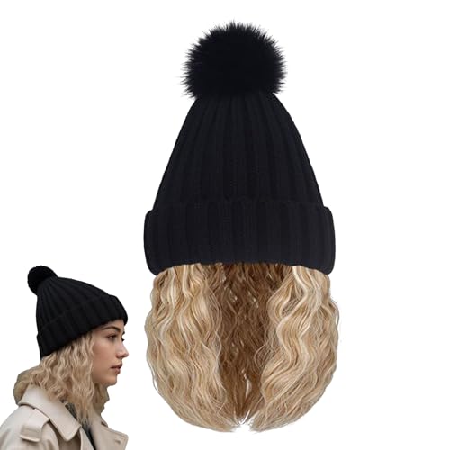 Bonnet femme à cheveux intégrés chapeau tissé cheveux bouclés d'hiver