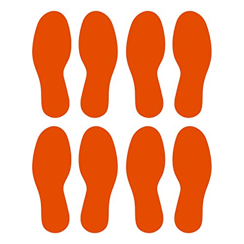 Pegatinas de vinilo LiteMark de color naranja con acabado brillante de 10.5 pulgadas, ideal para pisos, techos, paredes y superficies lisas, paquete de 8 huellas (4 pares)