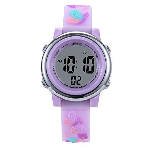 New Butterfly Kids Watches 3D Cartoon Silicone Waterproof 7 LED Color Lights Toddler Digital Wrist Watch with Alarm Stopwatch for 3-10 Year Girls Little Child (Light Purple)