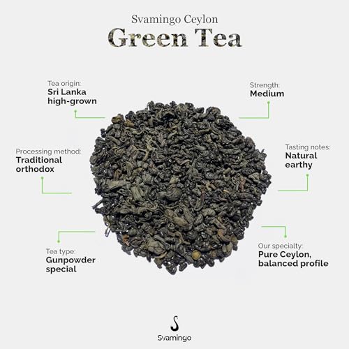 Image of Ceylon Green Tea 100g (50 Cups) - Direct from Sri Lanka, Loose Leaf, Single Garden, High Grown, Antioxidant Rich, Delicately Smooth, Best for Weight Loss & Heart Health | SVAMINGO