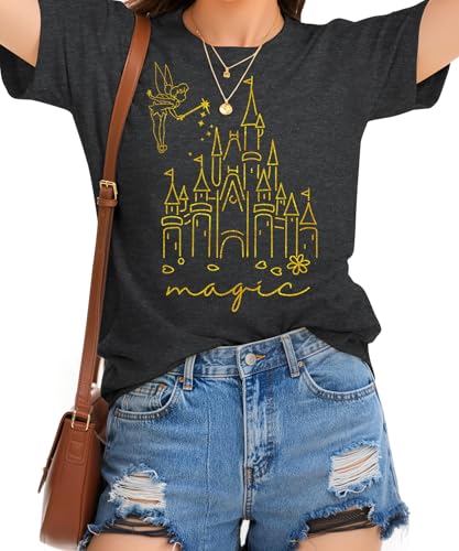 Image of Magical Shirt for Women Magic Kingdom T Shirt Family Vacation Tee Princess Castle Casual Short Sleeve Tops