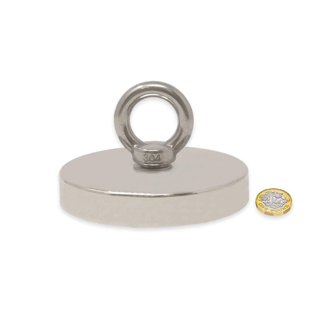 N42 Pot Neodimio Pot Magnet Con Mebolt A Pecchio M12 Per Pesca A Magnete, Recupero E Caccia Al Tesoro - 116mm Dia x 20mm - 400kg Di Traino - Pacco Di 1