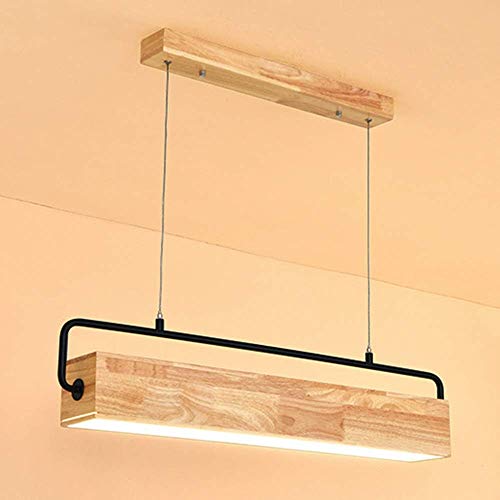 Plafonnier rectangulaire chic en métal noir et bois véritable