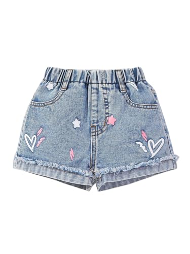 WDIRARA Toddler Girl's Cute Graphic Print Denim Shorts Elastic Waist Raw Hem Jean Shorts