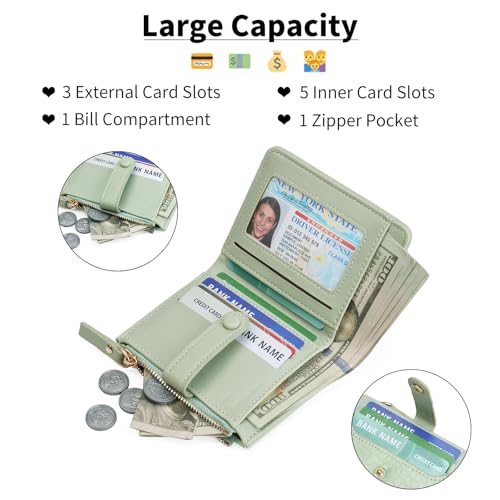 Image of Small Wallet for Women Leather Card Holder Bifold Ladies Wallets with Zipper Change Pocket ID Window