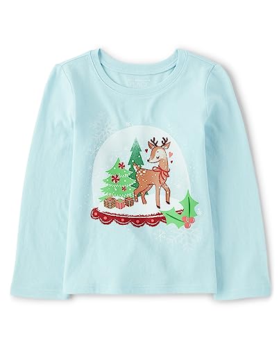 Image of The Children's Place Baby-Girls and Toddler All Holidays Long Sleeve Graphic T-Shirts Christmas Snow Globe 2T