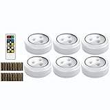 Brilliant Evolution Tap Light Push Lights 6pk with 18 AA Batteries Included + Remote - LED Stick On Lights Under Cabinets Puck Lighting - Under Counter Lighting Wireless Closet Kitchen Night Light