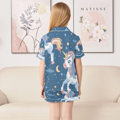 senya Pajama Sets Silky Button Down Nightwear Sleepwear Size 5-14 Years Blue Hair Unicorn4