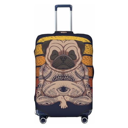 Pug dog Yoga Luggage Cover Washable Elasticated Luggage Covers for Suitcase tsa Approved Stylish Dust and Scratch Resistant Luggage Case Protector for Kids and Adults -