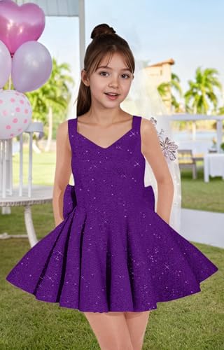 V Neck Sequin Homecoming Dresses for Teens Sparkle Cocktail Party Dress with Bow for Girls3