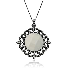 Country Chic Rhodium-Plated Crystall Medallion Necklace with Faceted Aqua Center Stone
