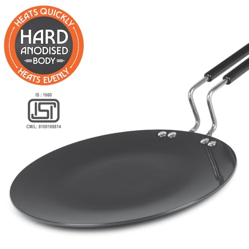 Image of Borosil 25 cm Hard Anodized Concave Tawa | Aluminium Grade 3003 | Glossy Exterior & Matt Interior | Even Heat Distribution | Easy to Clean | 5 Years Warranty