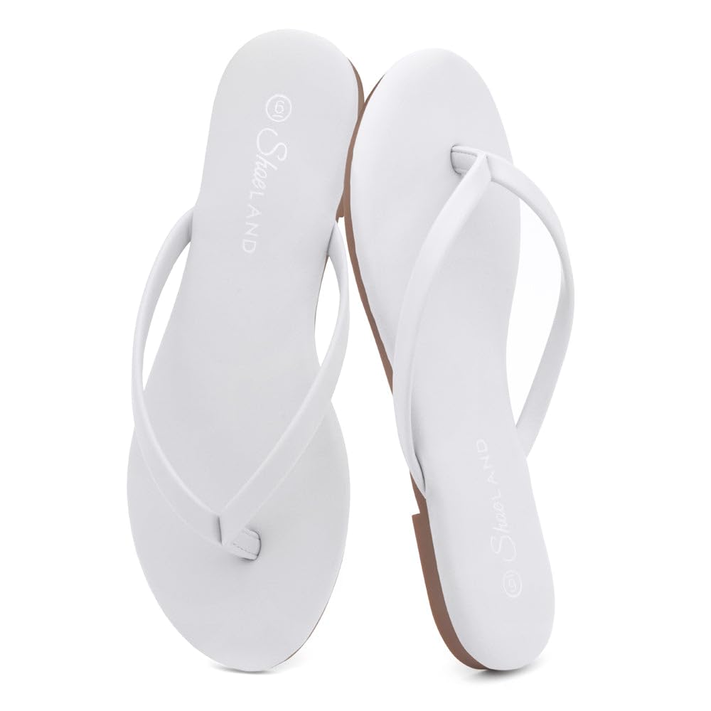 Shoe Land Flip Flops for Women – Memory Foam Flat Sandals with Vegan Leather | Lightweight Summer Slides for Beach, Travel & Everyday Wear | Non-Slip