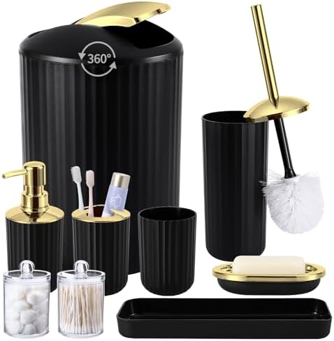 Amazon.com: XLHOMO 9PCS Black and Gold Bathroom Accessories Set ...