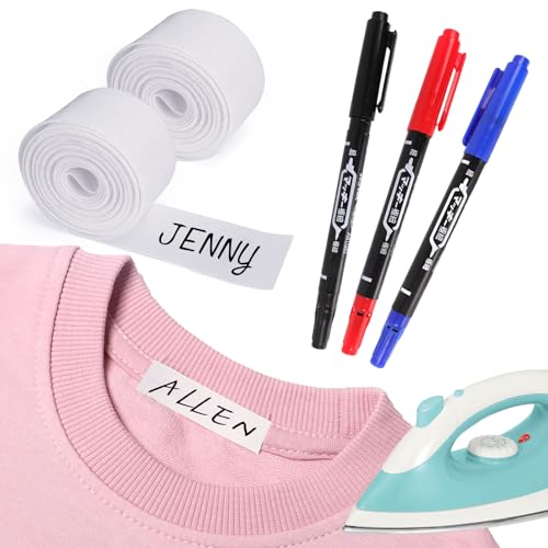 Étiquette Thermocollante Vetement, 4m x 1.8cm Etiquettes Autocollantes Vetements avec Stylos 3 Couleurs, Personnalisées Marquage Vetement pour Enfant,...