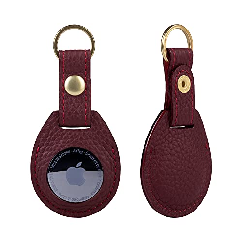 プレミアムレザー エアタグ ケース AirTag 本革 紛失防止 保護カバー 追跡 こども キッズ ペット ドッグタグ AT-WineRed