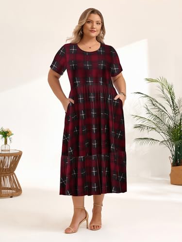 Image of LARACE Plus Size Dresses for Women Summer Casual Short Sleeve Long Dress Flowy Maxi Beach Dresses with Pockets L-6XL