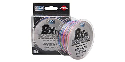 Tresse Asso PE 8X Light Games 45LB 300m bobine fil de pêche carnassier vert.