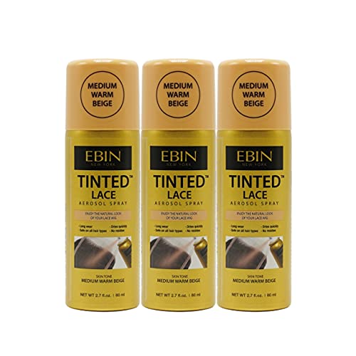 EBIN NEW YORK Tinted Lace Aerosol Spray 3pack – Medium Warm Beige 2.7 Oz/ 80 mL | Quick Dry, Water-Resistant, No Residue, Even Spray, Matching Skin Tone, Natural Look