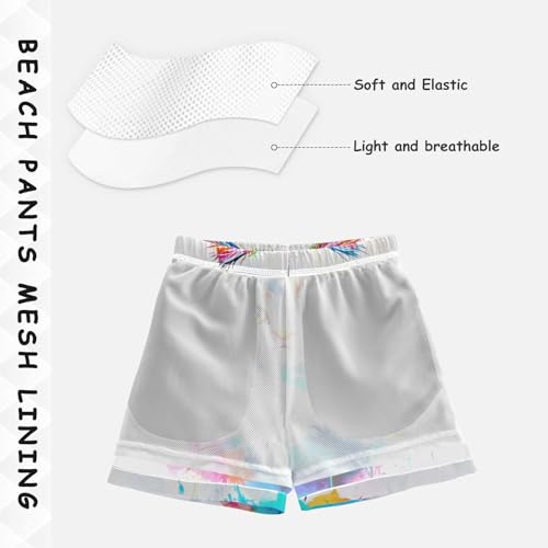 DOMIKING Cat Splatter White Boys' Pull On Swim Trunks Quick Dry Boardshorts with Mesh Lining for Pool Gym Beach M4