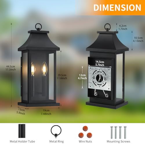 Image of Dusk to Dawn Outdoor Wall Lantern, Black Outdoor Porch Lights, 18'' 2 Pack